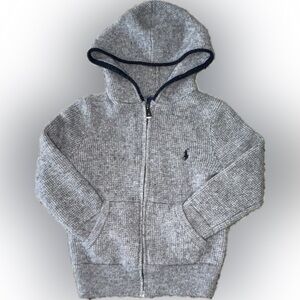 Polo Ralph Lauren Size 3T Gray-Navy Trim Cashmere Front Zip Hooded Sweater
